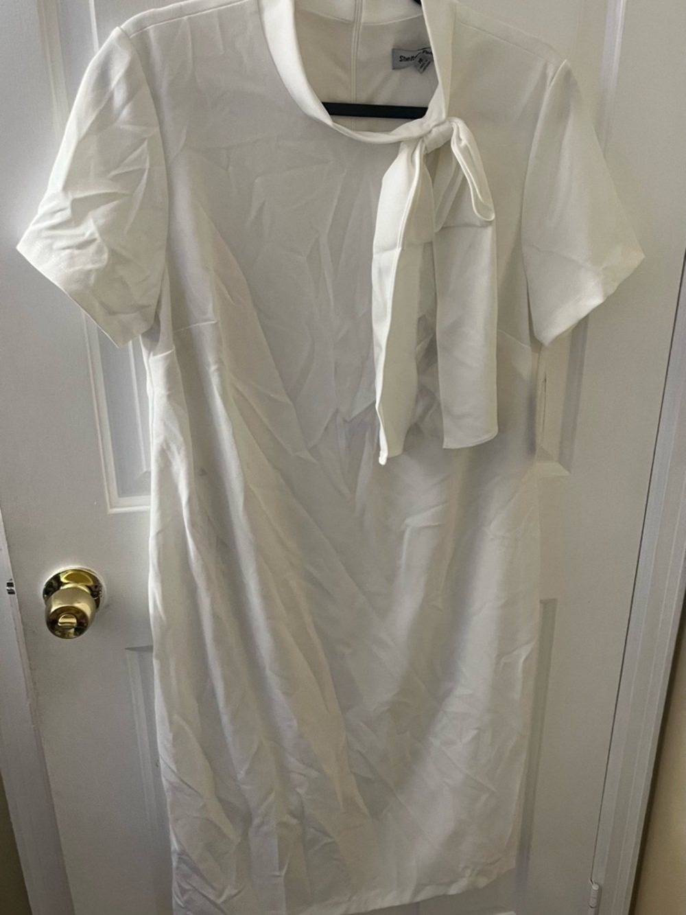 Shelby & Palmer Elegant White Tie-Neck Shift Dress 16 NEW